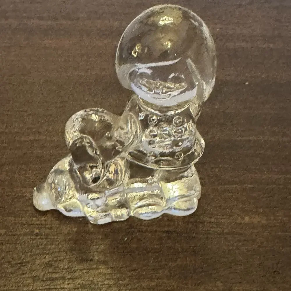 Vintage Clear Glass Girl with Puppy Dog Figurine 2 1/2
